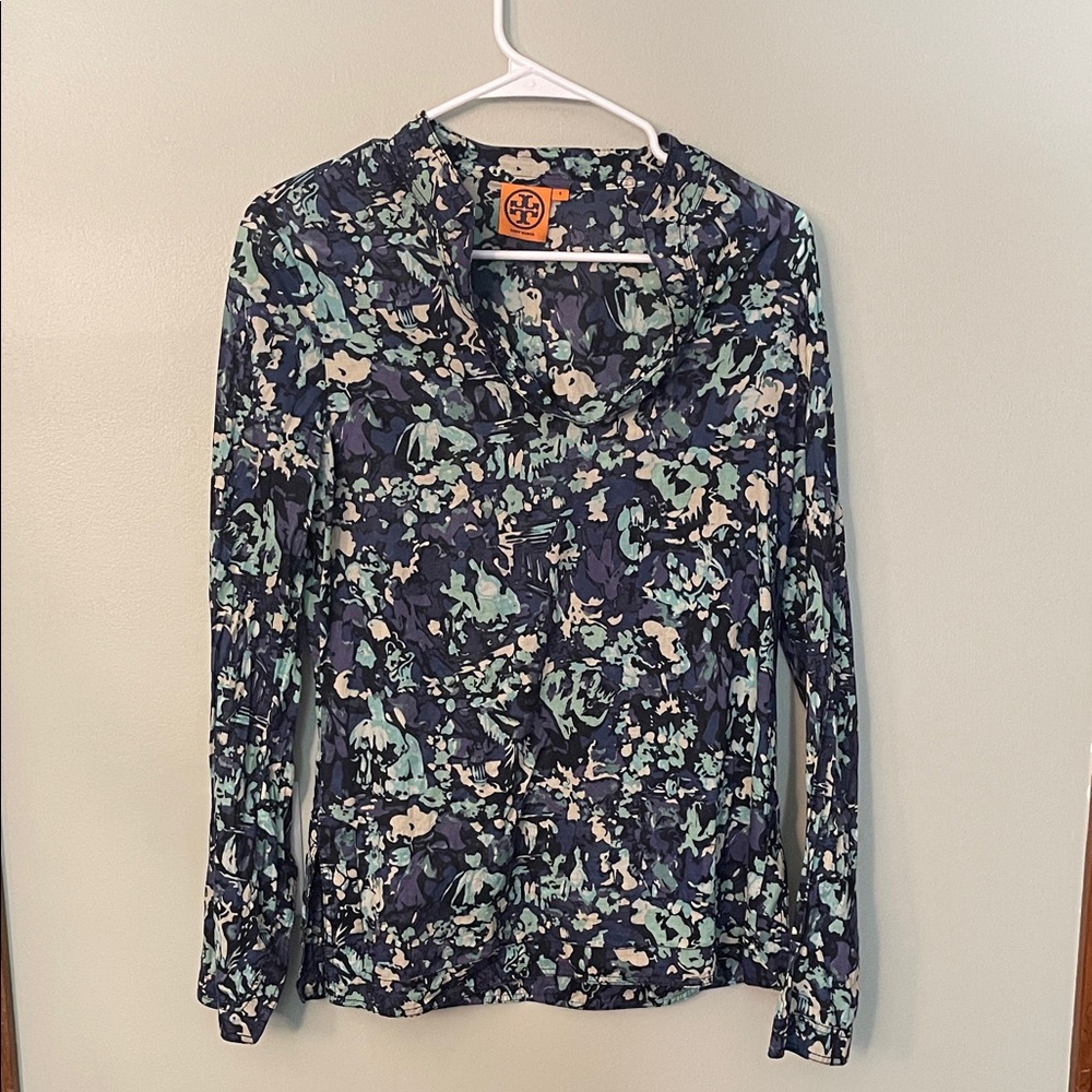 Tory Burch Navy Floral cotton Long-Sleeve Top
